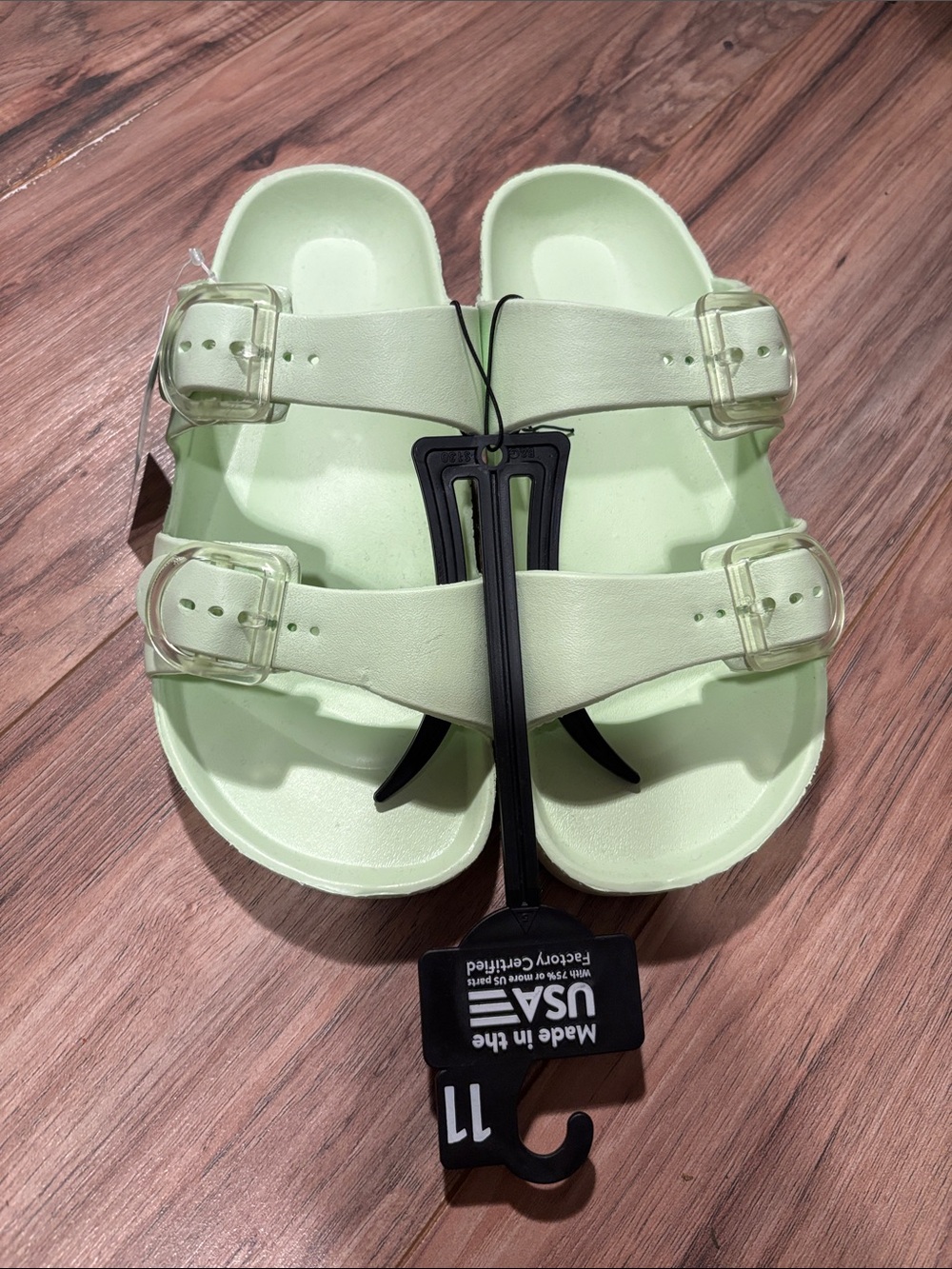 Time and Tru Double-Buckle Slide Sandals in Pale Green